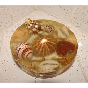 Vintage Handmade Seashell Resin Paperweight ocean theme beach office tikiroom